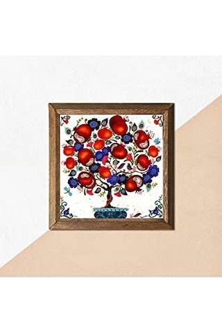 Nar Ağacı Taş Duvar Tablosu Ahşap Çerçeveli Duvar Dekoru Wall Art 25x25cm W1-03 Diğer