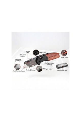 Workpro Wp211035 Ağır Hizmet Çelik/ahşap Gövde Katlanır Rötuş Maket Bıçağı + 11 Adet Yedek Bıçak