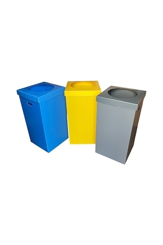 3 Lü Geri Dönüşüm Kutusu İç Mekan Sıfır Atık 35x35x70cm Plastik Oluklu Kağıt Metal Plastik Atıklar İçin Set Çok Renkli