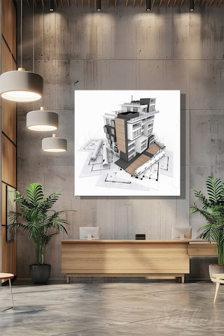 Kare Tekli Kanvas Tablo Modern Emlakçı Emlak Ofisi İnşaat Gyo