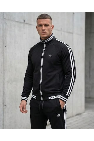 Besa Sport Wear Siyah Erkek Şerit Detaylı Fermuarlı Eşofman Takımı Günlük Ve Spor Kullanım