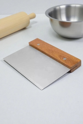 Ahşap Saplı Hamur Kesici Spatula Paslanmaz Çelik Kazıyıcı Şekillendirici Pasta Börek Aparatı Gri