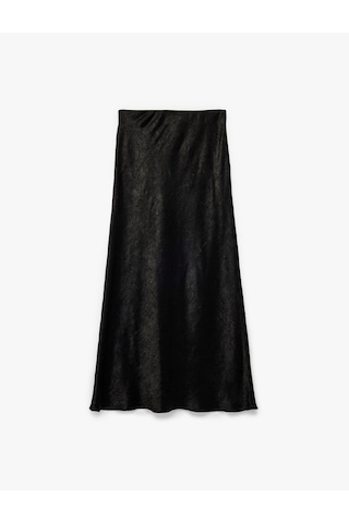 Koton Balık Form Slim Fit Dokulu Saten Midi Etek Siyah 7wak70008pw