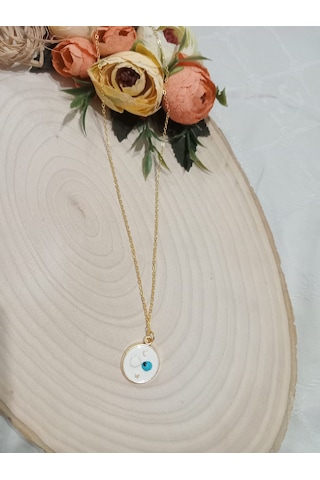 Beyaz Nazarboncuğu Şık Çelik Kolye Beyaz