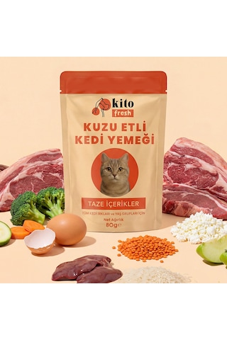 Kito Fresh Kuzu Etli Kedi Yemeği %100 Taze İçerikli Mama 80 G X 8 Adet