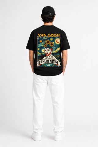Bayloranzzo Van Gogh I Am Art %100 Pamuk Heavy Cotton Premium Kalite Unisex Tişört Siyah