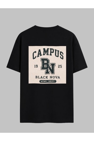Black Nova Oversize Baskılı Unisex Tişört Nova Campus Black Siyah