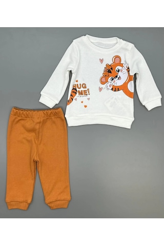 Kız Bebek Baskılı Çıt Çıtlı Alt Üst İkili Gündelik Takım 6-18 Ay Kahverengi