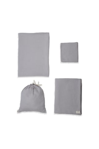 Keseli Organik Müslin Nevresim Takımı 100x135 Cm +/ - 3cm Çarşaf 120x150 Yastık 35x45 Cm Gri
