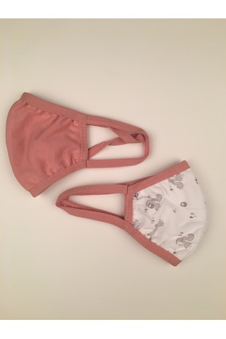 Bibaby Organik Maske 2'li Sincaplı  Beyaz - Pembe-3323