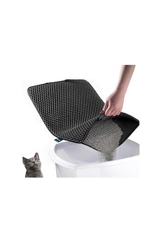 Elekli Kedi Tuvalet Önü Paspası - Siyah