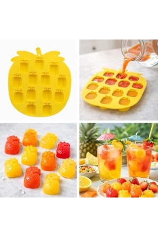 Ananas Şekilli Silikon Buz Kalıbı, Sarı, 12 Bölmeli, Tropikal Tema, Kokteyl Ve İçecekler İçin