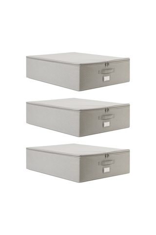 Ocean Home Textile 3'lü Büyük Boy Gri Balıksırtı Destekli Hurç Set 55 x 70 x 18 cm