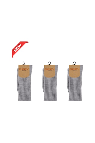 Ozzy Socks 3 Lü Kışlık Kadın Yünlü Uyku Çorabı Soft Touch Gri Renk Isı Tutucu Çorap Gri