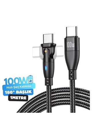 Type C To Type C Hızlı Şarj Data Kablosu Çevirici Dönüştürücü Adaptör 180 Derece 100w 1 Metre 100 Cm