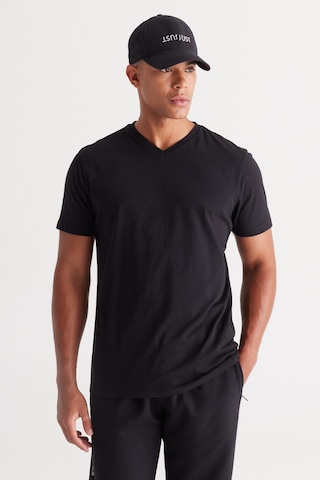 Ac&Co / Altınyıldız Classics Erkek Sıyah-sıyah 2'li Slim Fit Dar Kesim V Yaka %100 Pamuk Tişört Sıyah-sıyah Siyah