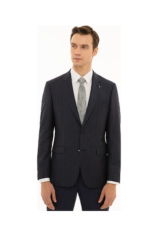 Cacharel İndigo Slim Fit Yün Çizgili Ceket Mavi
