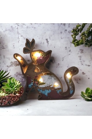 Dekoratif 3d Kedi Figürlü Işıklı Masa Süsü Biblo