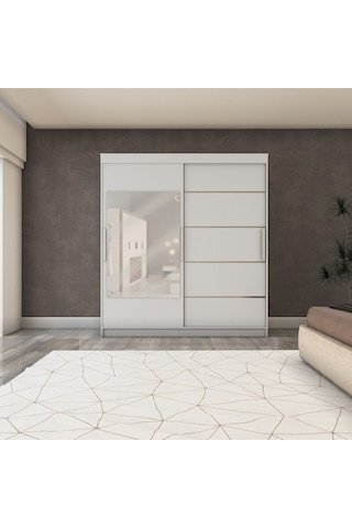 İki Kapaklı Sürgülü Gardırop 160/210 Cm Parlak Beyaz