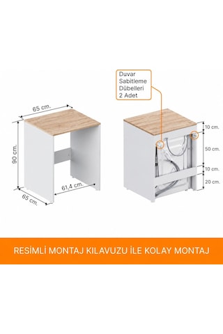 Aqua Bagno Urban Smartbox Çamaşır Makinesi Dolabı - Somono Meşe - Beyaz 50.03.01.02.01 Beyaz - Meşe