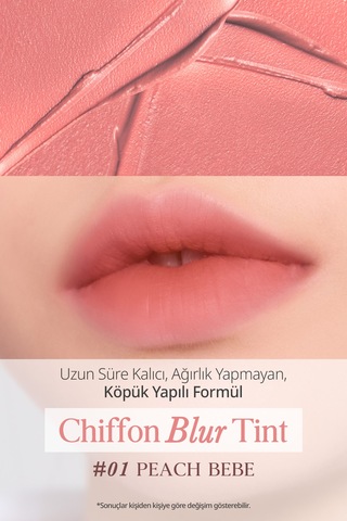 Pürüzsüz Ve Kadifemsi Dokulu, Doğal Görünüm Sunan Tint Clıo Chiffon Blur Tint 01 Peach Bebe 01