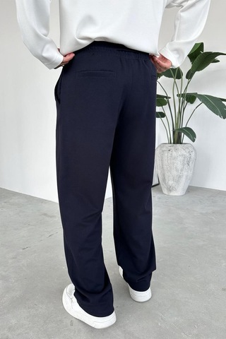 Lacivert Beli Lastikli Gabardin Baggy Pantolon Lacivert