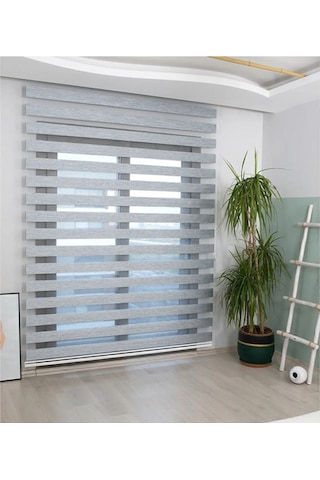 İthal Bambu Açık Gri Zebra Stor Perde Etek Dilimsiz Gri