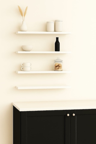 40 Cm 4lü Mat Beyaz Mdf Uçan Duvar Rafı Gizli Bağlantı Kitaplık