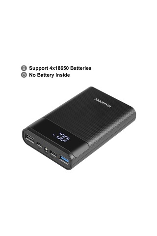 Haweel Dıy 4x 18650 Dahil Değil 12000mah Çift Yönlü Qc Şarj Cihazı Güç Bankası Kabuk Kutusu, 2x Usb Çıkışı Ve Ekranı, Destek Qc 2.0 / Qc 3.0 / Fcp / Sfcp / Afc / Mtk / Bc 1.2 / Pd Siyah