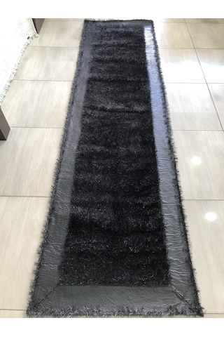 Saray Halı Simli Deri 80X300 Siyah Derili Simli Yolluk 3 Metre !