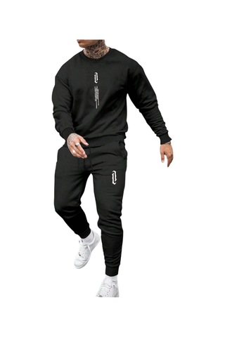 Erkek Dikey Baskılı Oversize Bisiklet Yaka Eşofman Takımı Çok Renkli