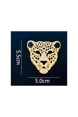 Altın Renk Zirkon Taşlı Siyah Renk Mineli Unisex Tasarım Leopar Broş Çok Renkli