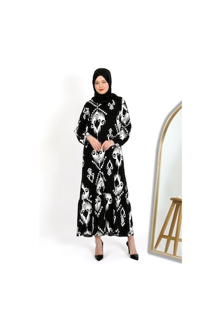 Desenli Bürümcük Elbise Siyah