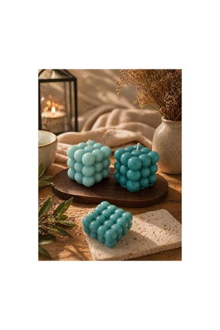 Turkuaz Bubble Mum Seti % 100 Soya Wax Dekoratif Şık Tasarım, Modern Ev Dekoru & Hediye Seçeneği Turkuaz