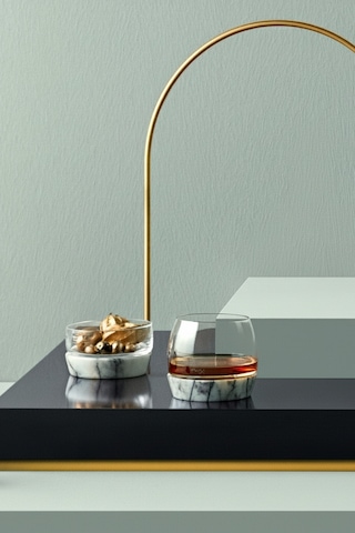 Nude Chill Mermer Altlıklı Kristal Cam Viski Bardağı Ve Çerezlik Seti - Özel Tasarım Sunum Takımı Şeffaf