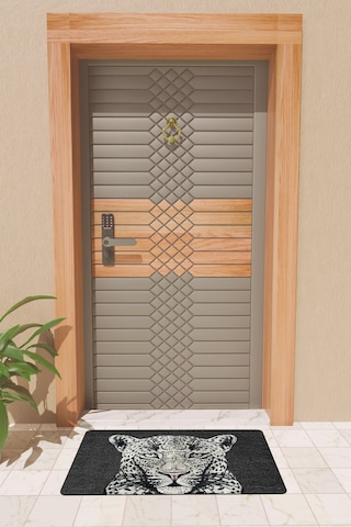 Rugmood Modern Dijtal Baskı Siyah Kaplan Kapı Önü Paspası Çok Renkli