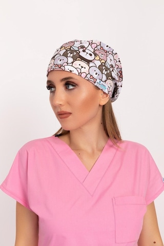 Unisex Kahve Ayıcık Desenli Dijital Baskı Likralı Doktor Hemşire Cerrahi Bonesi Kahverengi