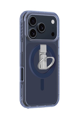 Apple Uyumlu iPhone 17 Pro Kılıf M-safe Şarj Özellikli Yüzük Standlı Amazingthing Titan Pro Serisi Kapak Mavi Mavi
