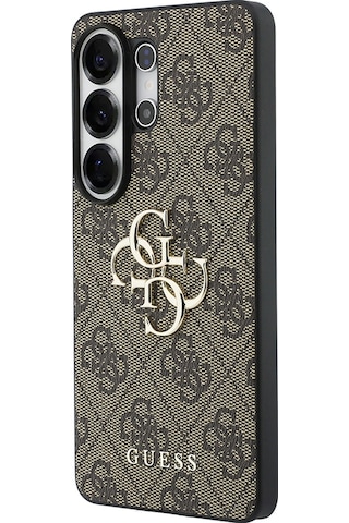 Galaxy S26 Ultra Uyumlu Kılıf Guess Lisanslı Pu Deri Büyük Metal Logo Dizaynlı Kapak Kahverengi