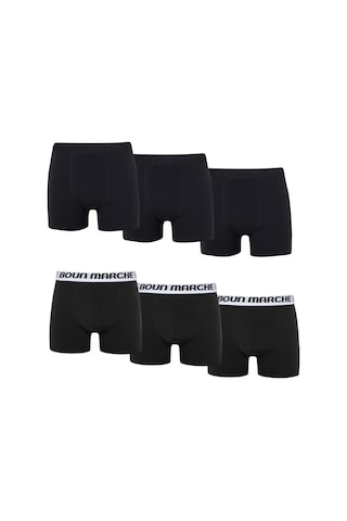 Boun Marche Erkek Boxer Likralı Premium 6'lı Kutu Tom Beyaz - Siyah Gömmeli
