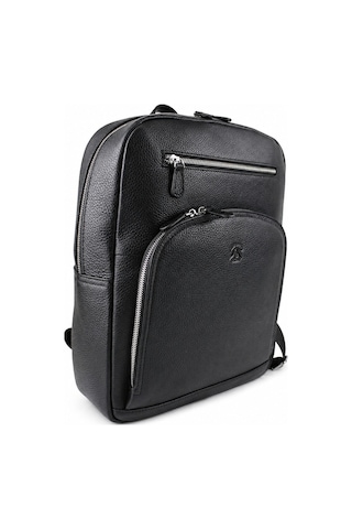 Alphaclub Bag Erkek Siyah Hakiki Deri Laptop Bölmeli Çok Fermuarlı Sırt Ve Laptop Çantası