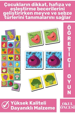 Preschool Eğitici Öğretici Hafıza Geliştirici Okul Öncesi Eğlenceli Eşleştirme Oyunu-meyve Sebzeler
