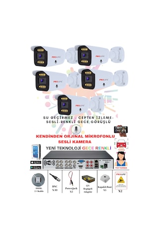 5 Li Sesli Güvenlik Kamerası 5 Mp Gece Renkli Yüz Ve Araç Tanımalı Full Hd Kamera Sistemi