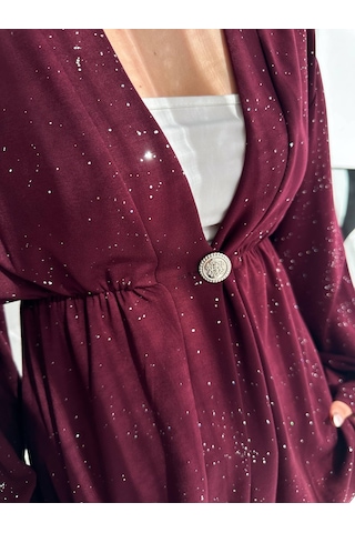 Kadın Simli Uzun Kol Modal Kumaş Kimono Pantolon İkili Takım Şık Ve Rahat Kadın Takım Bordo