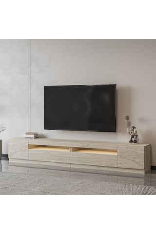 T008 Arya Işıklı Tv Sehpası Set - Traverten Traverten