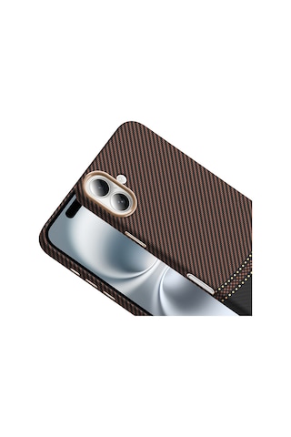 Apple Uyumlu iPhone 16 Plus Kılıf M-safe Şarj Özellikli Karbon Fiber Görünümlü Zore Gros Kapak Desert Titanyum