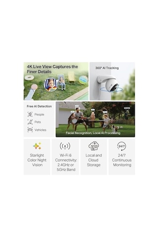 Tapo C560ws 4k 8mp Dış Mekan Wi-fi 6 Güvenlik Kamerası Yerel Yüz Tanıma Aı İnsan/evcil Hayvan/araç Algılama Starlight Renkli Gece Görüşü Ip66 Su Geçirmez Microsd & Bulut Depolama