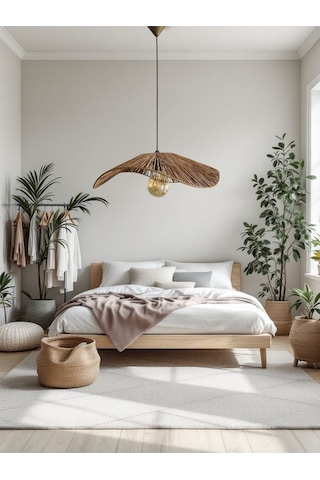 Hasır El Yapımı Bohem Asimetrik Şekilli Rustik Avize - Açık Kahverengi Açık Kahverengi