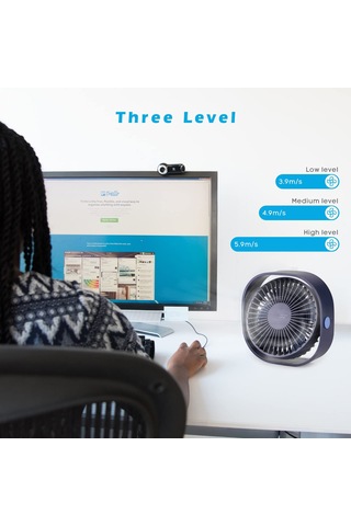 Kosona Mavi Usb Masaüstü Fanı - 360 Derece Döner, 3 Hızlı, Sessiz Motorlu, Taşınabilir Küçük Fan Ofis/dormitoru/laptop