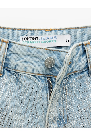 Koton Yüksek Bel Rahat Kesim Pamuklu Yırtık Mini Denim Şort Orta İndigo 5sal40003md Indigo